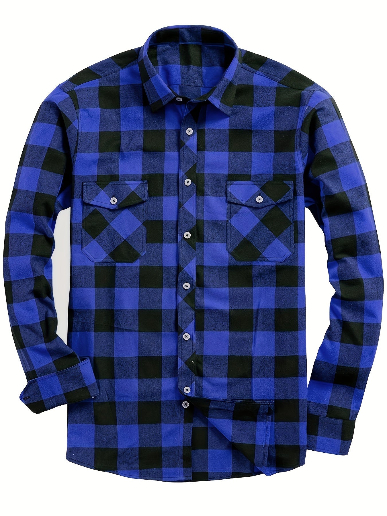 Men's white plaid flannel check shirt with long sleeves
