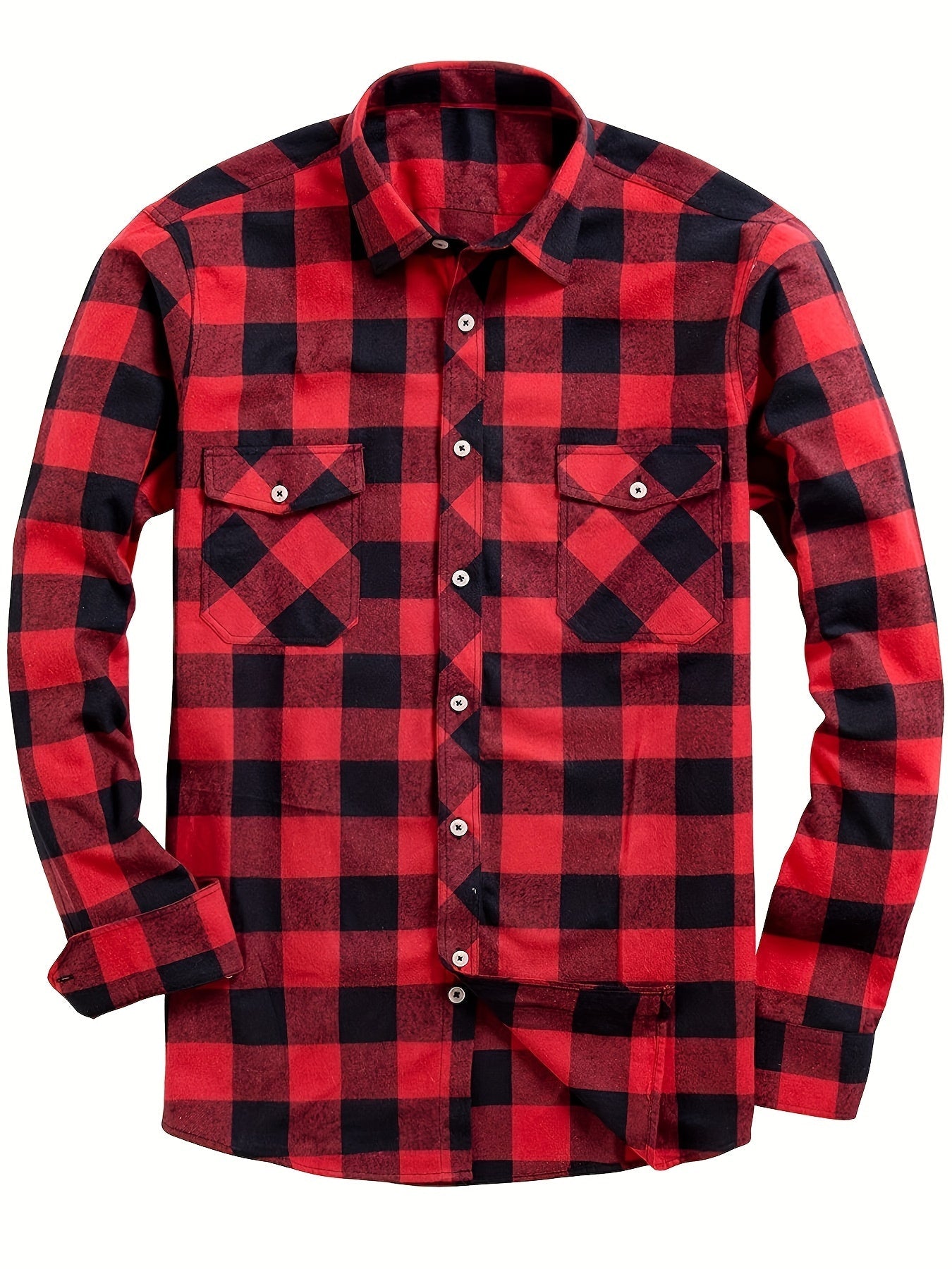 Men's orange plaid flannel check shirt with long sleeves