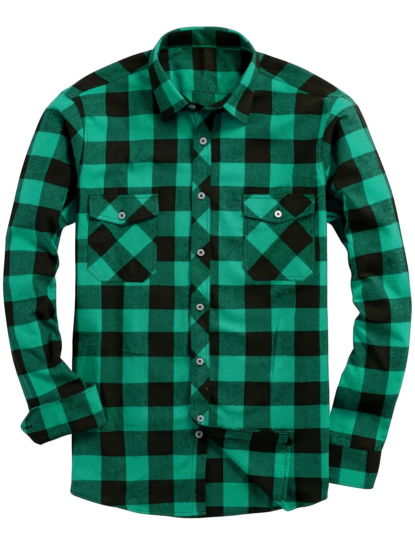 Men's orange plaid flannel check shirt with long sleeves