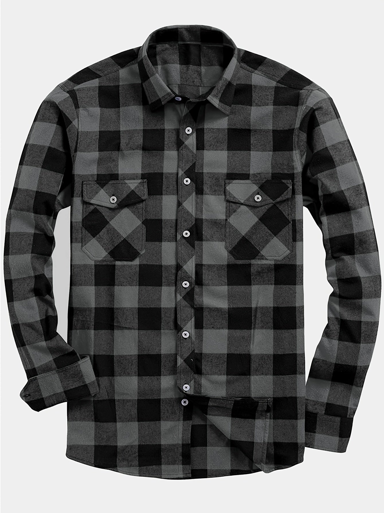 Men's orange plaid flannel check shirt with long sleeves
