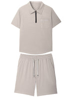 Men's grey polo shirt and shorts co-ord set