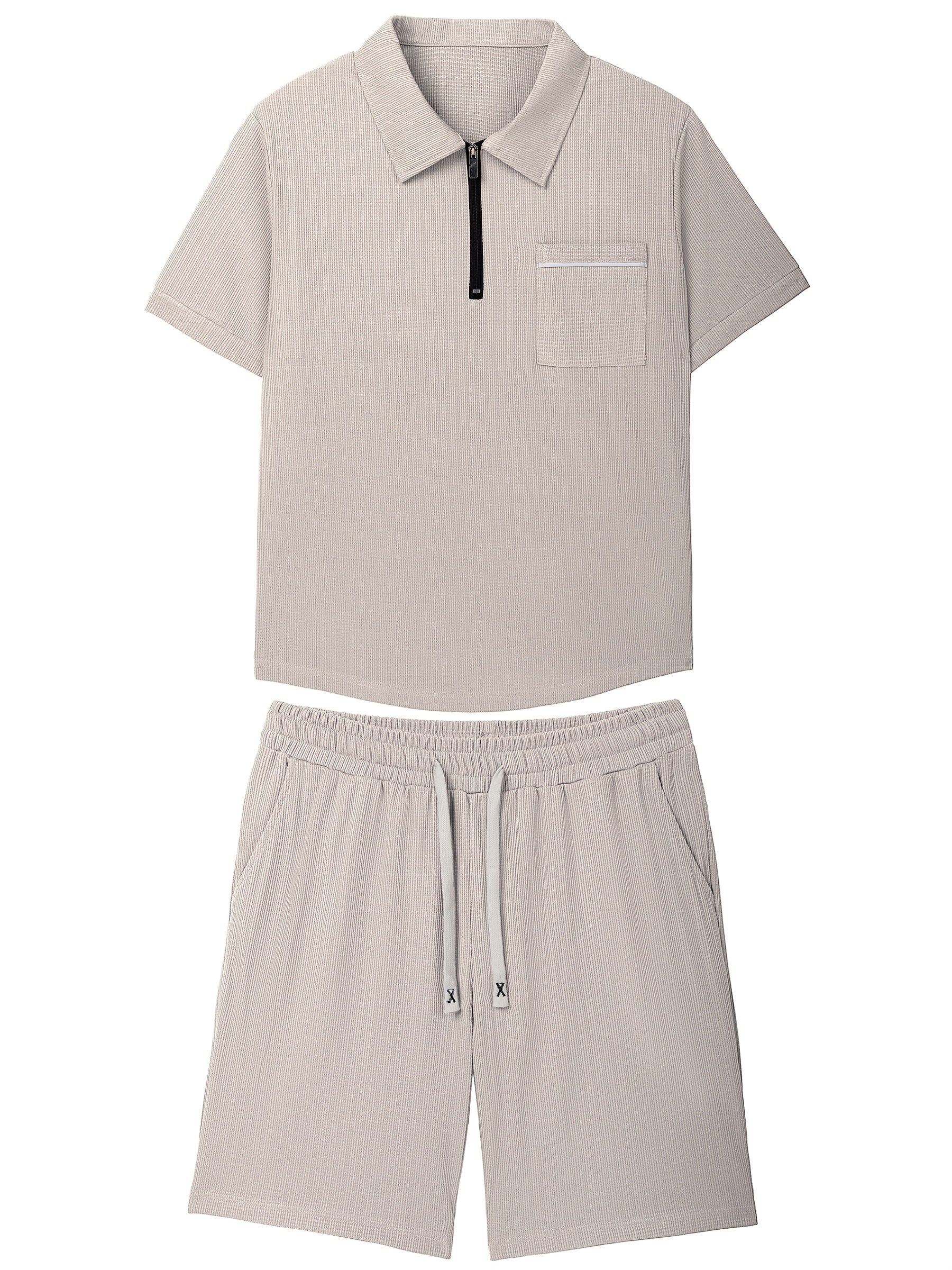 Men's grey polo shirt and shorts co-ord set