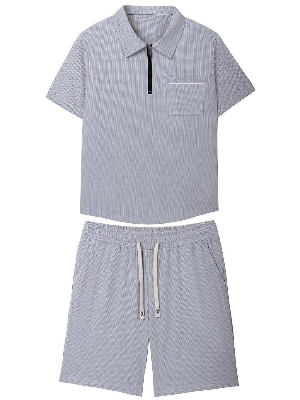 Men's grey polo shirt and shorts co-ord set