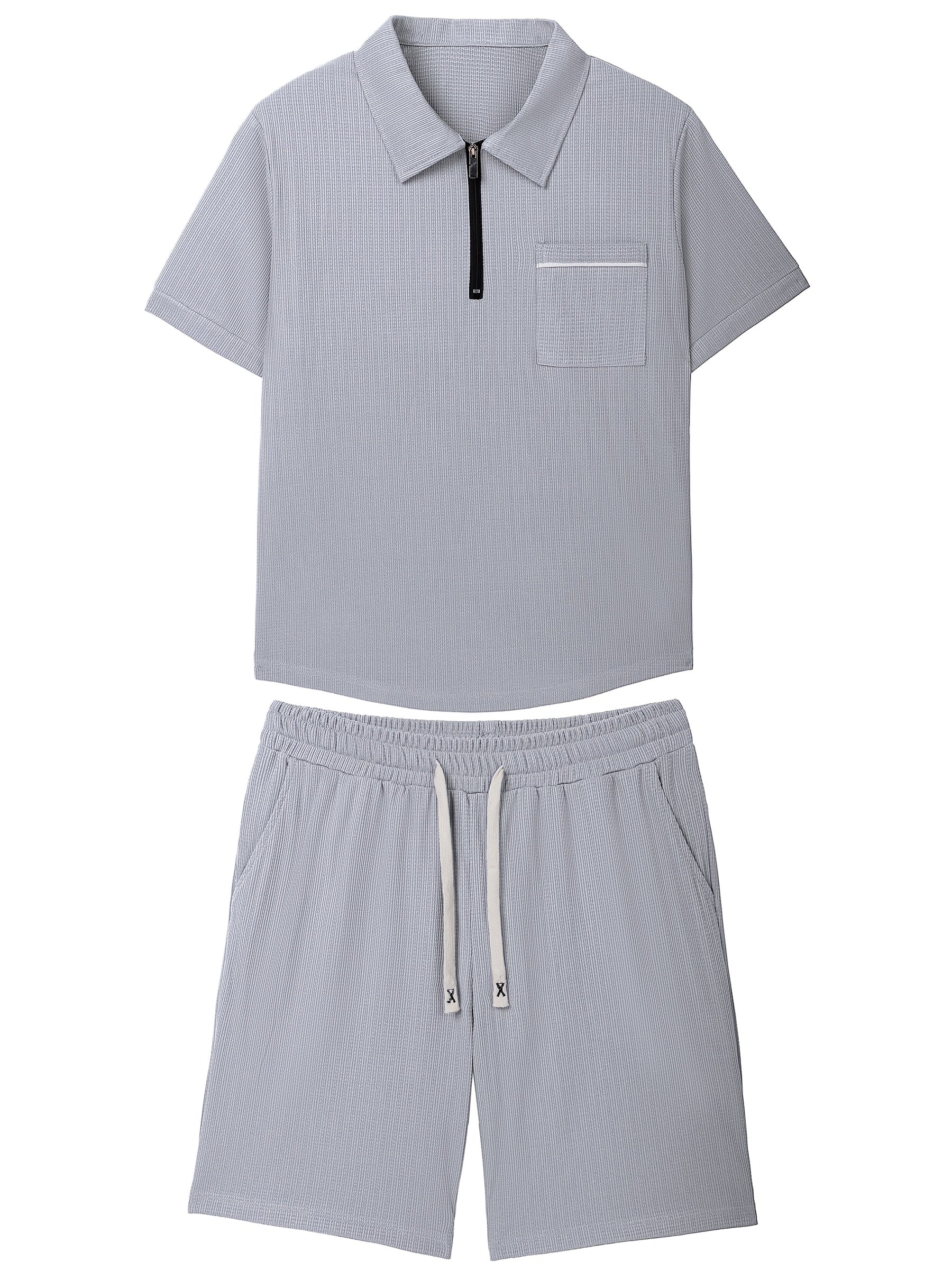 Men's grey polo shirt and shorts co-ord set