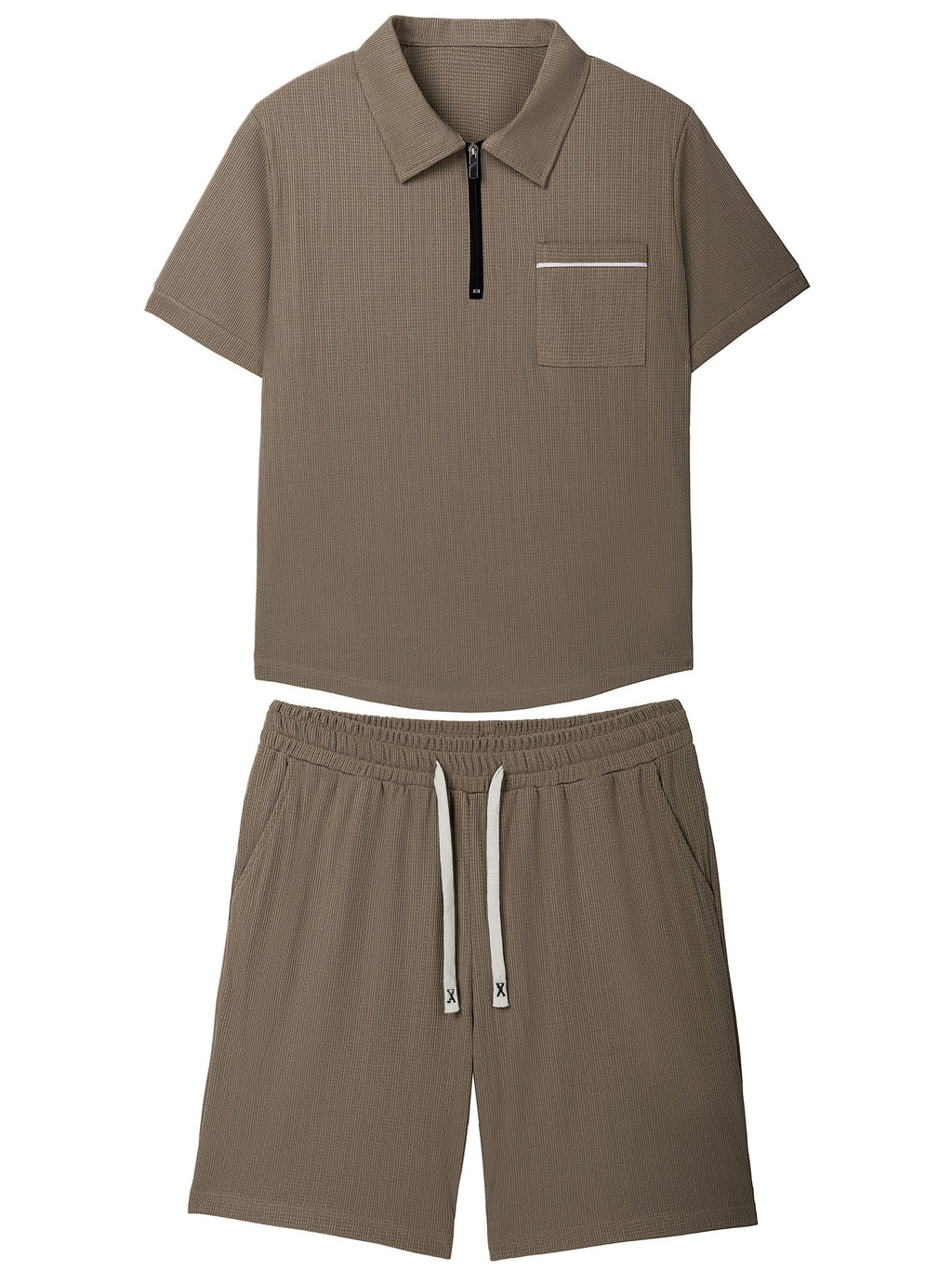 Men's grey polo shirt and shorts co-ord set