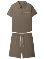 Men's grey polo shirt and shorts co-ord set