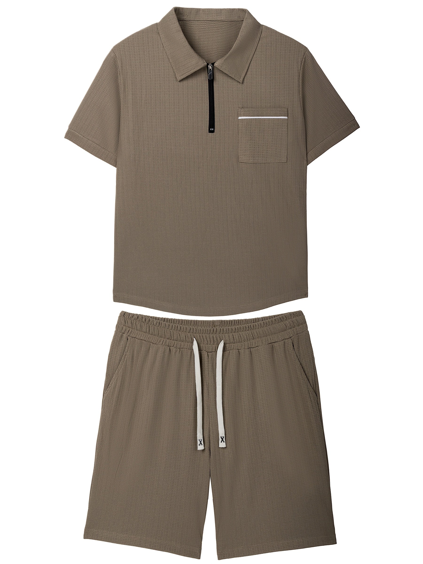 Men's grey polo shirt and shorts co-ord set