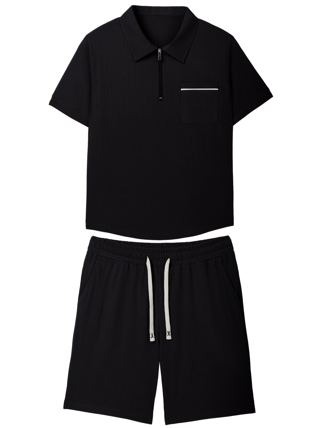 Men's grey polo shirt and shorts co-ord set