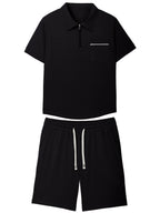 Men's grey polo shirt and shorts co-ord set