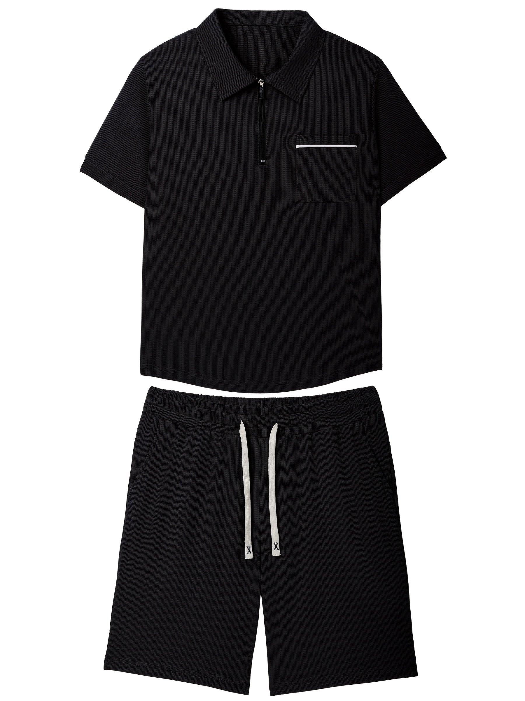 Men's grey polo shirt and shorts co-ord set