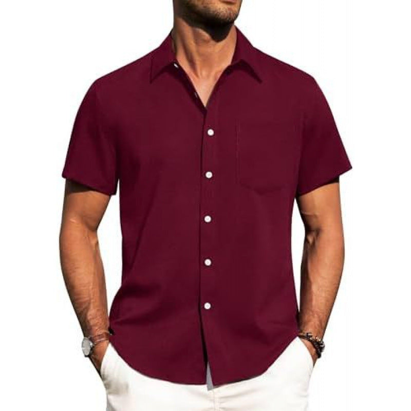 Men's beige short sleeve shirt with a chest pocket