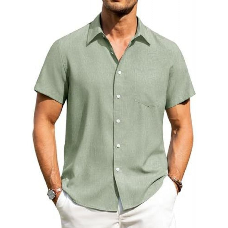 Men's white short sleeve shirt with a chest pocket
