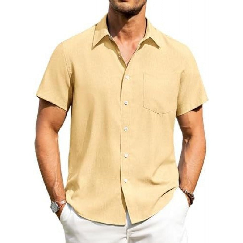 Men's white short sleeve shirt with a chest pocket