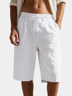 Men's white relaxed linen drawstring shorts