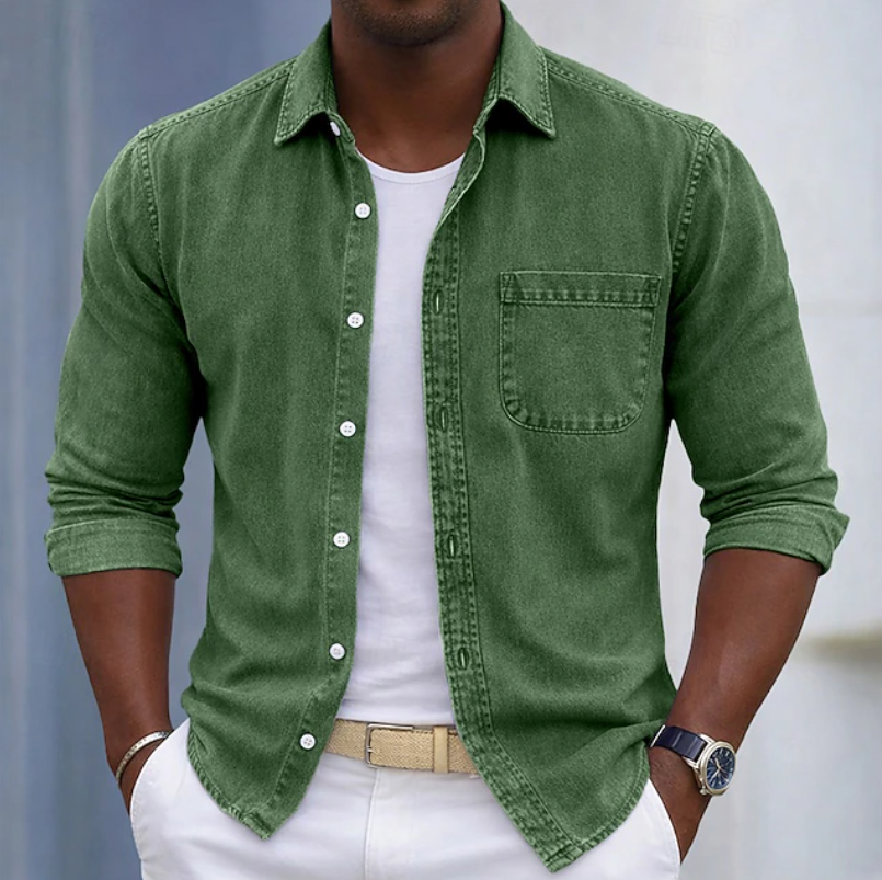 Men's purple long sleeve shirt with roll-up sleeves