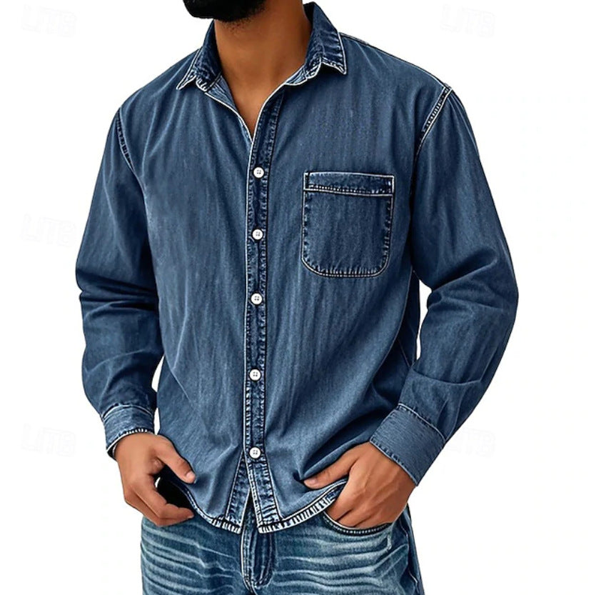 Men's purple long sleeve shirt with roll-up sleeves