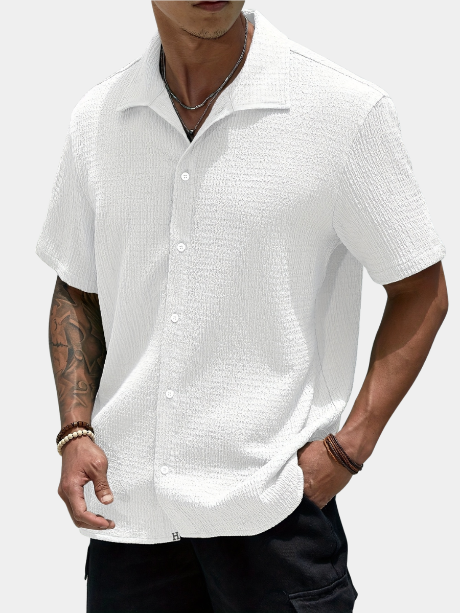 Men's white semi-sheer short sleeve summer shirt