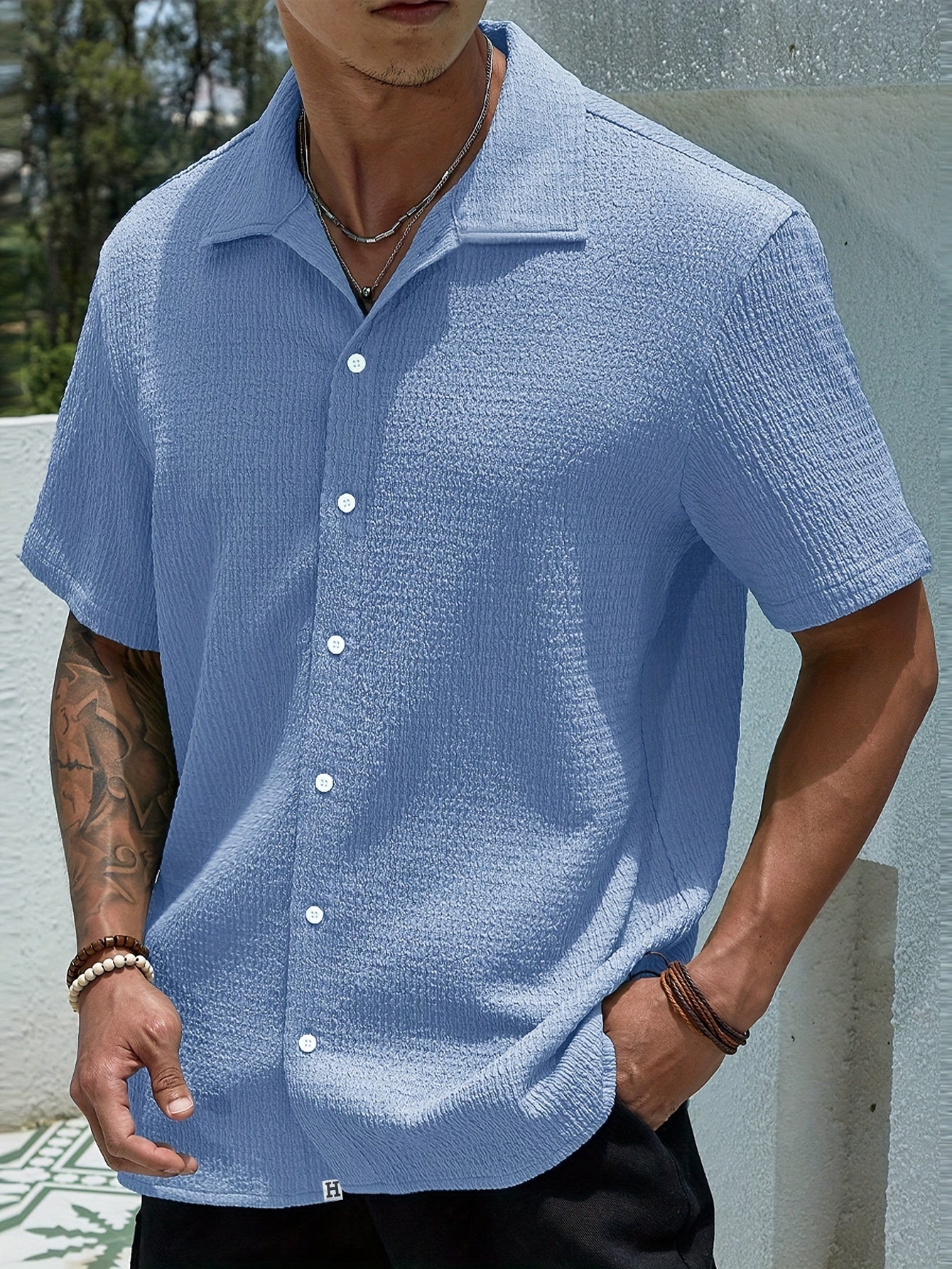Men's white semi-sheer short sleeve summer shirt