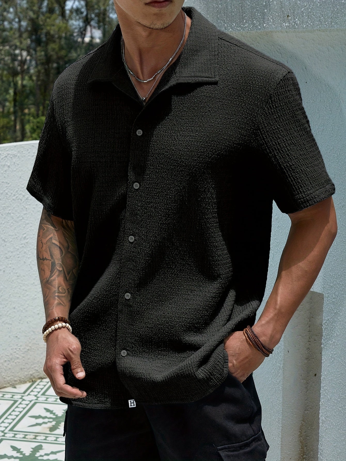 Men's white semi-sheer short sleeve summer shirt