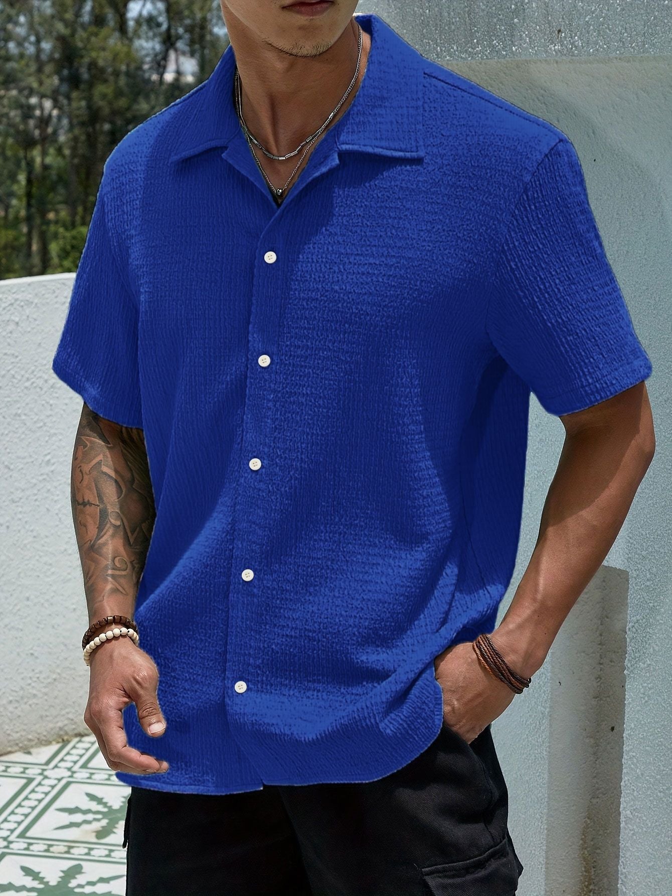 Men's beige semi-sheer short sleeve summer shirt