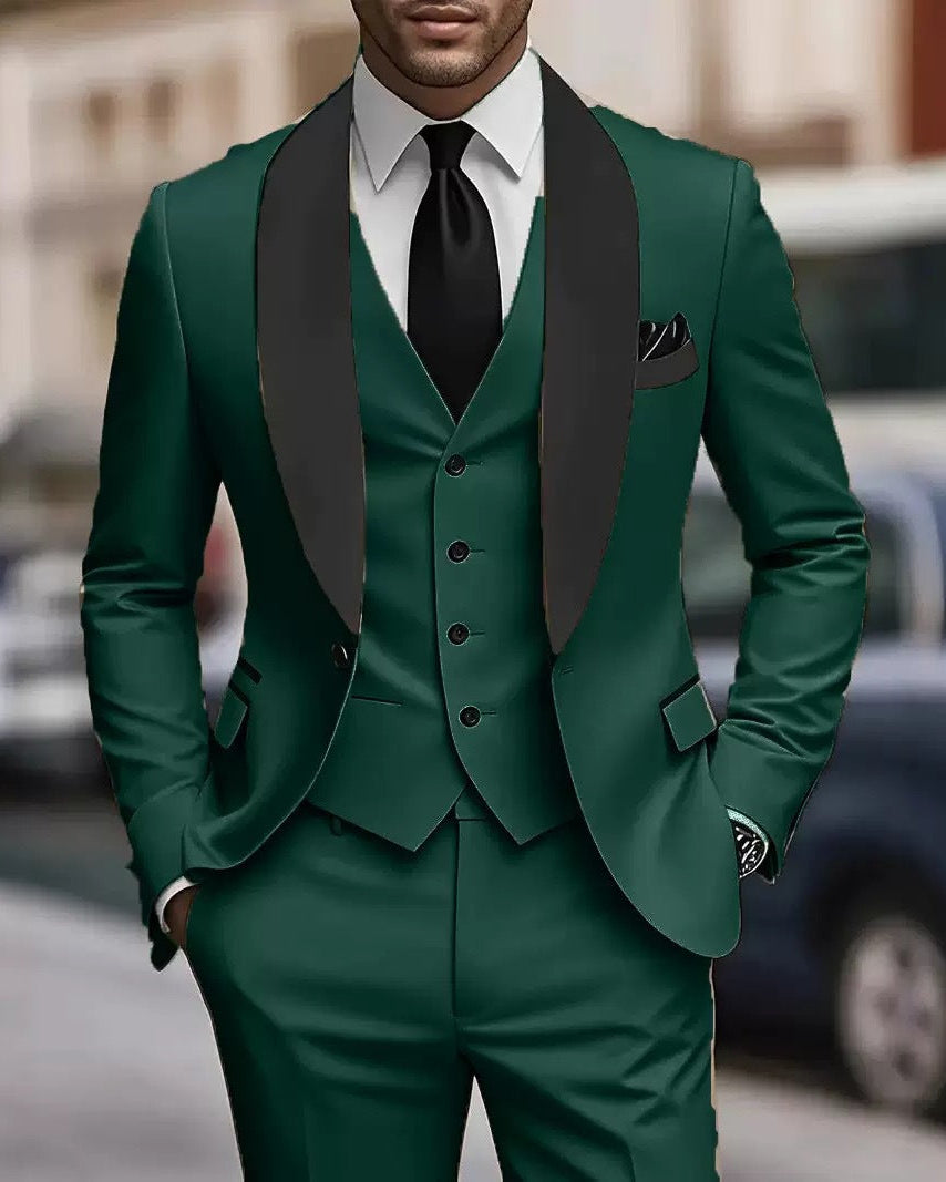 Men's grey shawl collar three piece suit with waistcoat