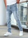 Men's light blue slim fit washed denim jeans