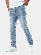 Men's light blue slim fit washed denim jeans