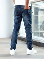 Men's blue slim fit washed denim jeans