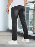 Men's blue slim fit washed denim jeans
