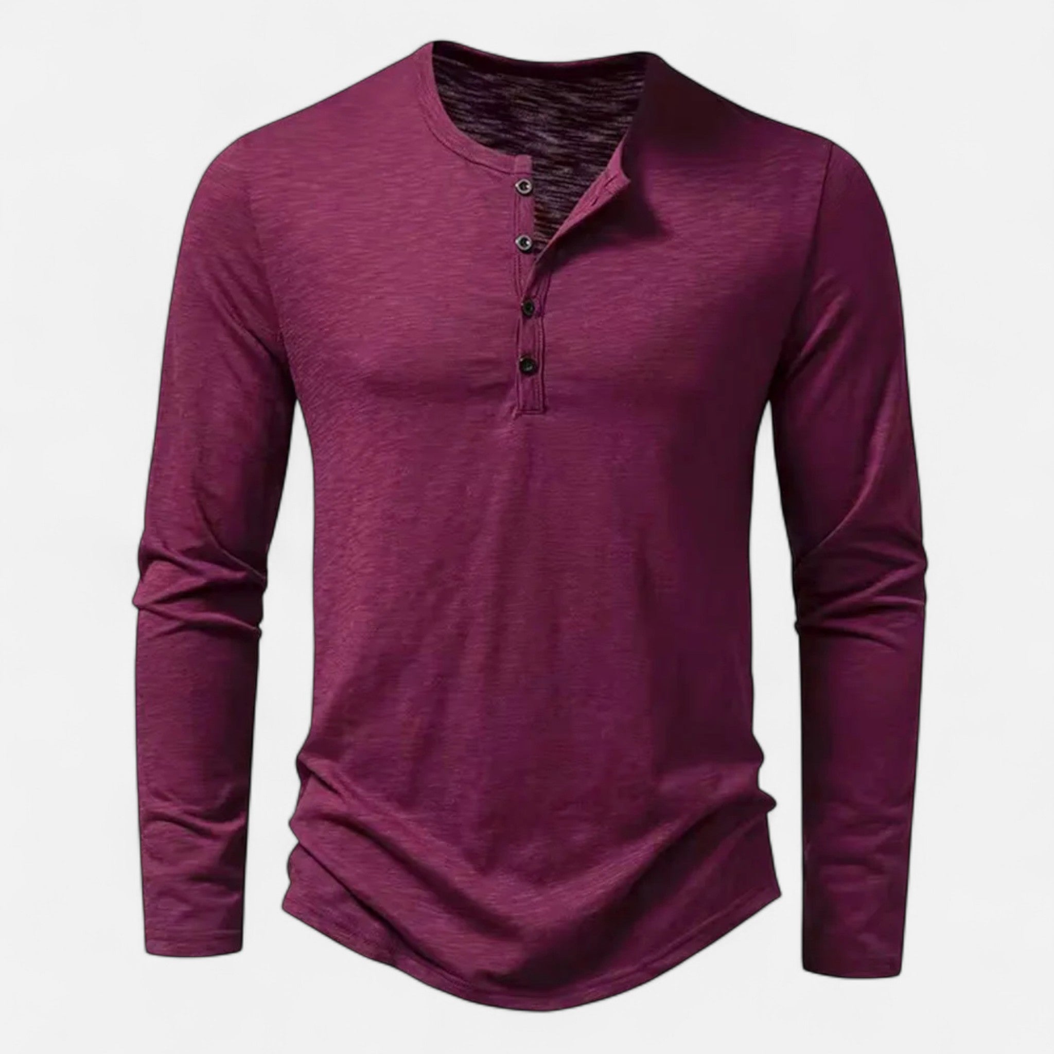 Men's purple long sleeve slim fit henley top