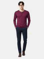 Men's purple long sleeve slim fit henley top