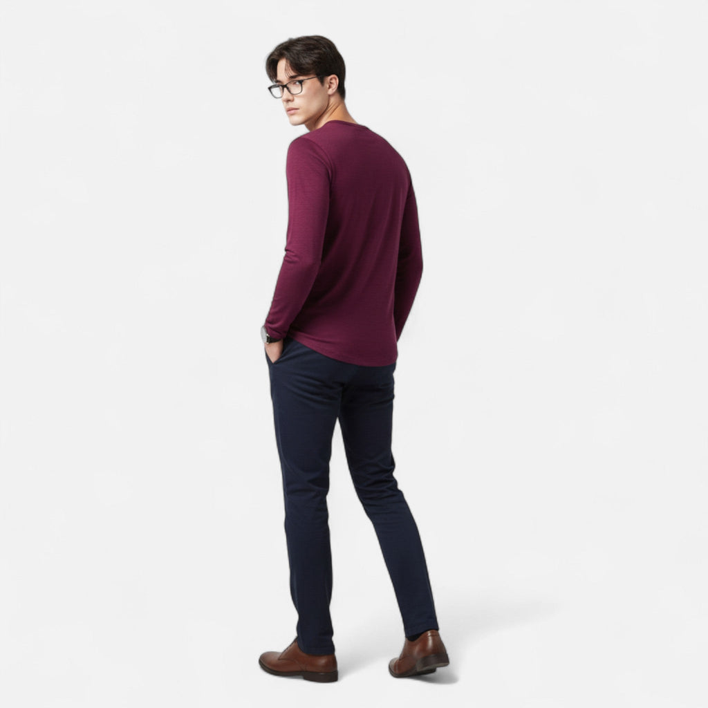 Men's green long sleeve slim fit henley top