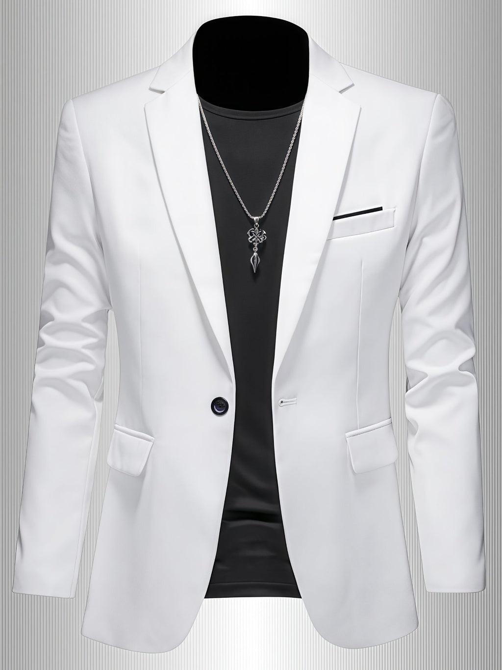 Men's white slim fit single breasted blazer with a lapel collar