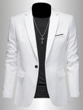Men's white slim fit single breasted blazer with a lapel collar