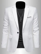 Men's white slim fit single breasted blazer with a lapel collar