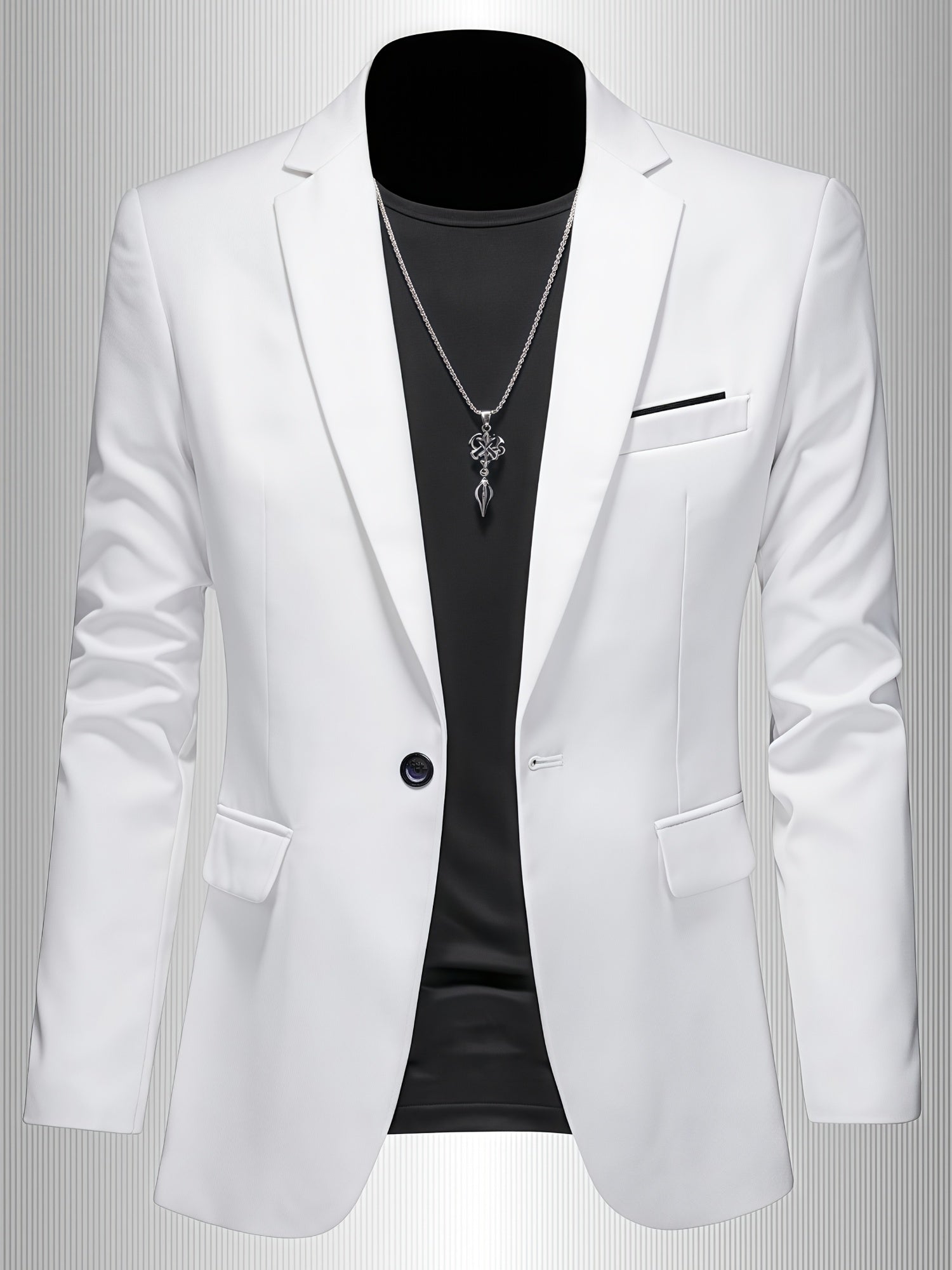 Men's white slim fit single breasted blazer with a lapel collar