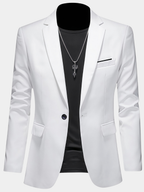 Men's white slim fit single breasted blazer with a lapel collar