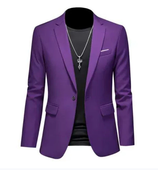Men's light blue slim fit single breasted blazer with a lapel collar