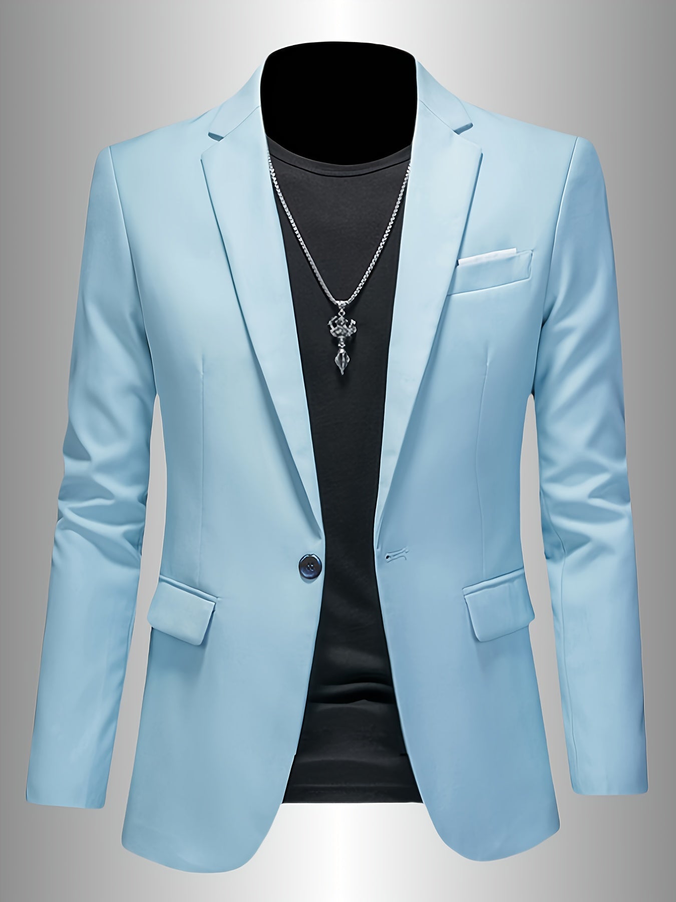 Men's white slim fit single breasted blazer with a lapel collar