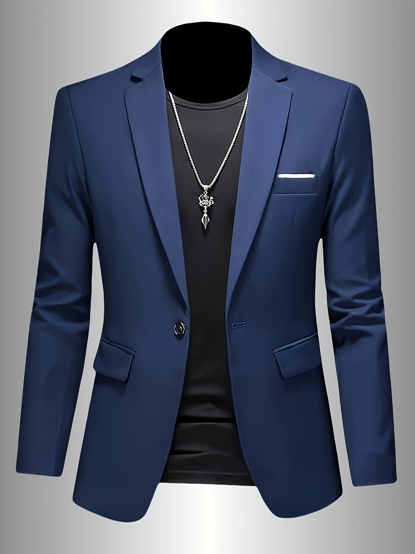 Men's white slim fit single breasted blazer with a lapel collar