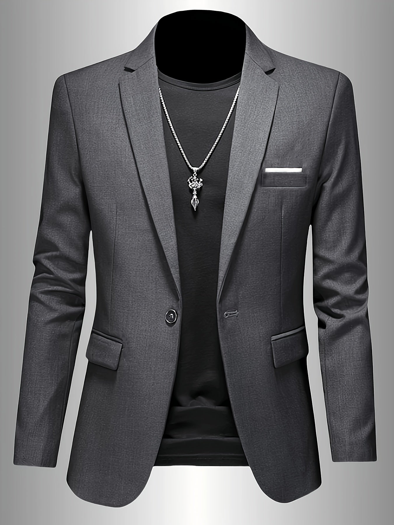 Men's white slim fit single breasted blazer with a lapel collar