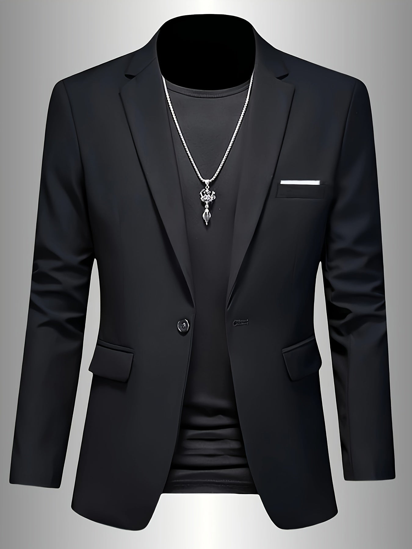 Men's white slim fit single breasted blazer with a lapel collar