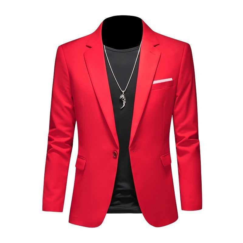 Men's white slim fit single breasted blazer with a lapel collar