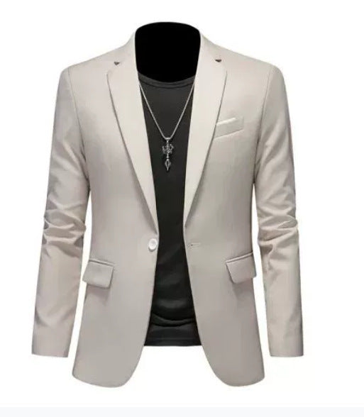 Men's white slim fit single breasted blazer with a lapel collar