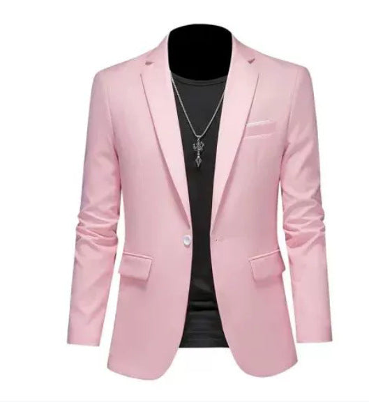 Men's light blue slim fit single breasted blazer with a lapel collar