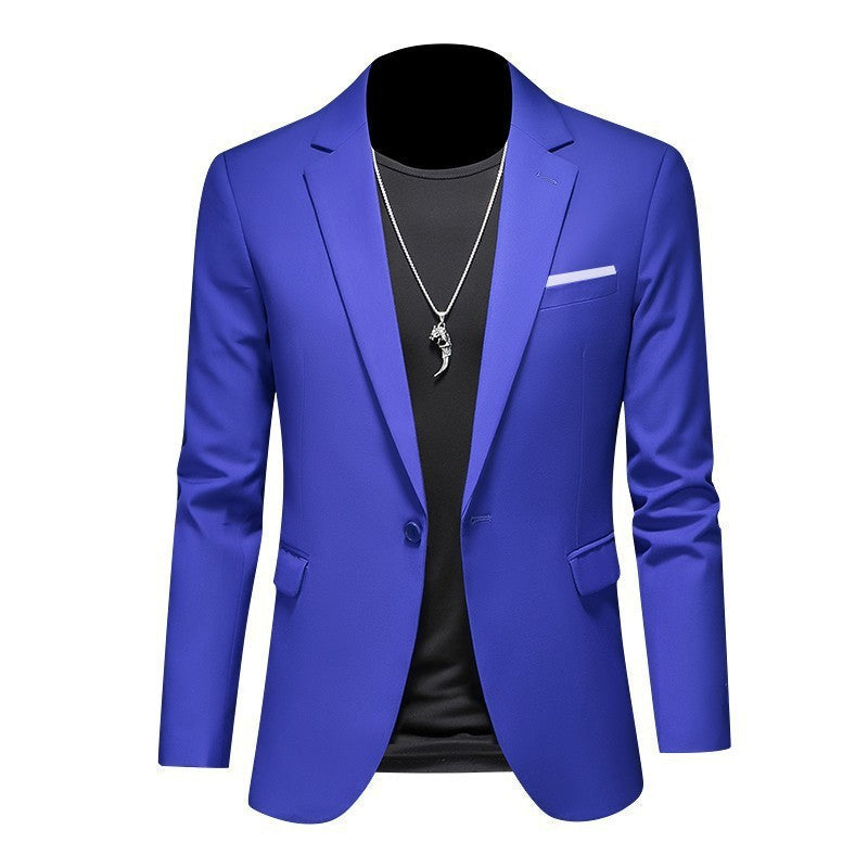 Men's light blue slim fit single breasted blazer with a lapel collar