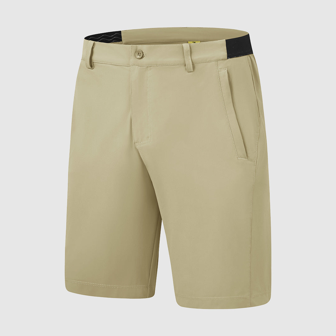 Men's blue stretch chino shorts with an elastic waist