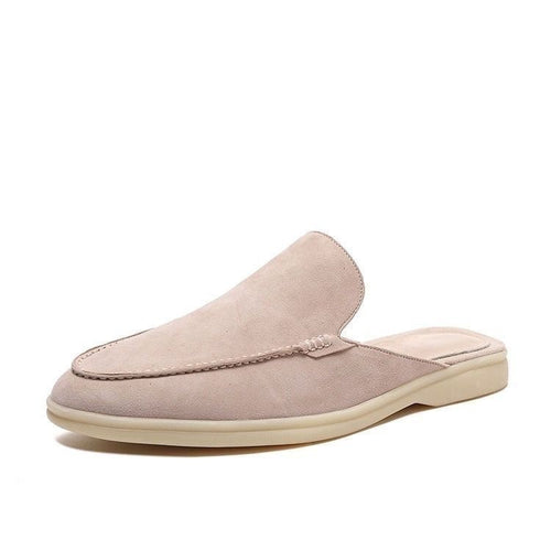 Men's beige suede mules with an open back