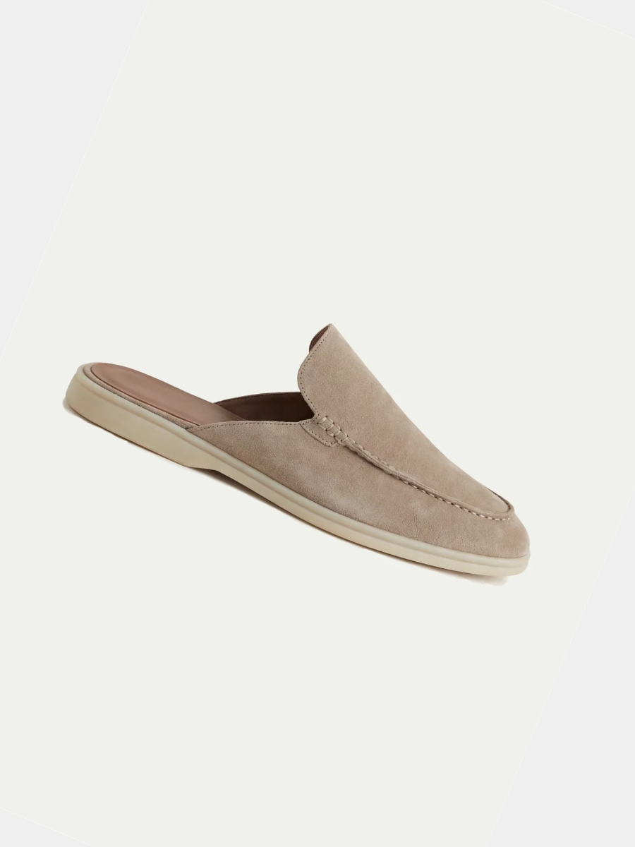 Men's beige suede mules with an open back