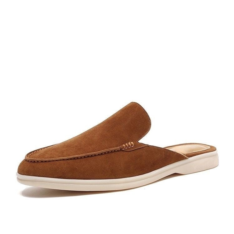Men's beige suede mules with an open back